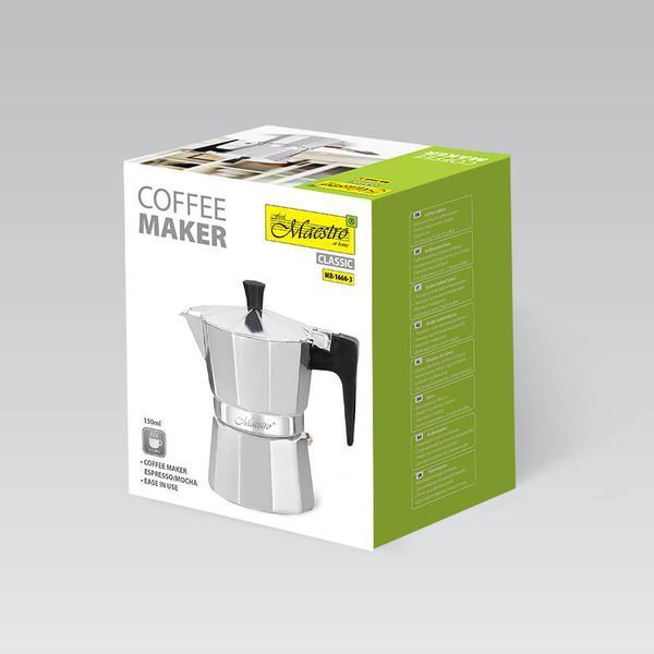 Гейзерна кавоварка Maestro MR-1666-3 150 мл 3 чашки срібляста MR-1666-9 фото