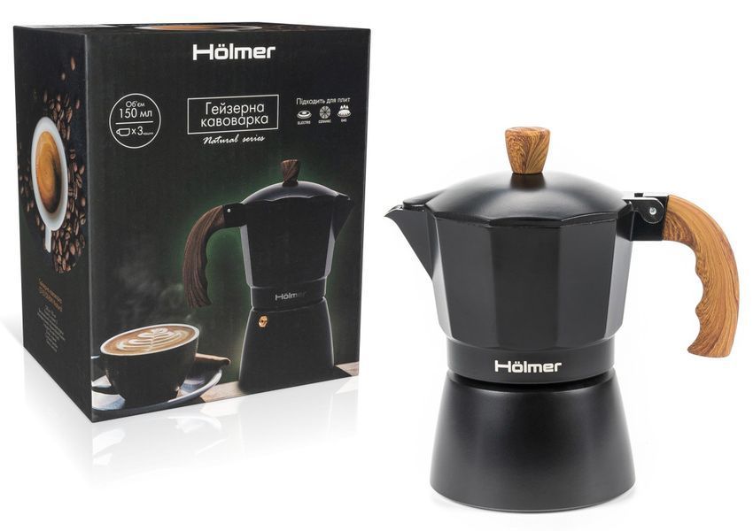 Гейзерна кавоварка Holmer Natural CF-0150-BW 3 чашки 150 мл CF-0450-BW фото